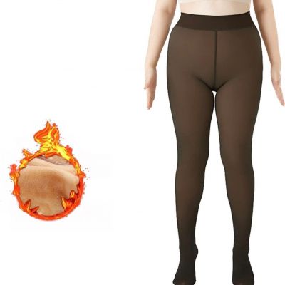 Wolecc Fleece Lined Tights Women Translucent Fleece Pantyhose Plus Size