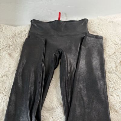 Spanx Faux Leather Leggings Black Full Length Slimming Mid Rise Women's Small P