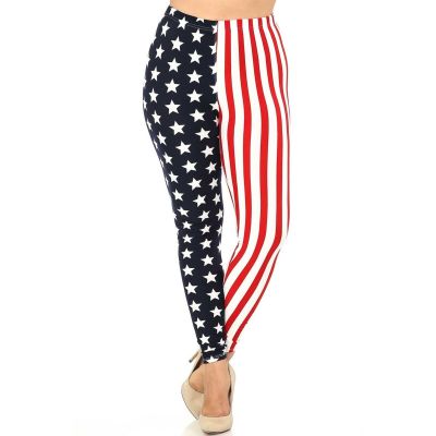 Plus Size Women's Ladies Buttery Smooth USA Flag Leggings