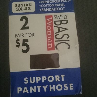 Vintage 2 pair box Simply Basic Support Pantyhose Suntan 3x 4x