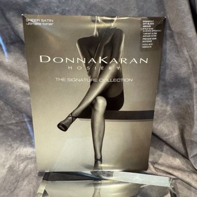 Donna Karan Signature Sheer Satin Pantyhose Size Medium Black Ultimate Toner