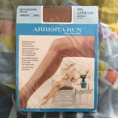 Vtg Gaymode Arresta-Run Seamless Sheer Nylon Garter Stockings Suntan 10.5 Pennys