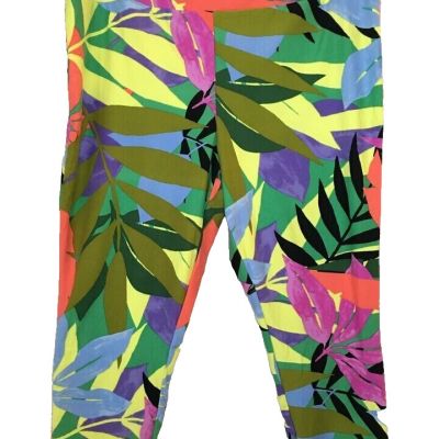 TERRA & SKY TROPICAL LEAVES CAPRI LEGGINGS HIGH RISE SUEDED SUPER SOFT 0X/14W