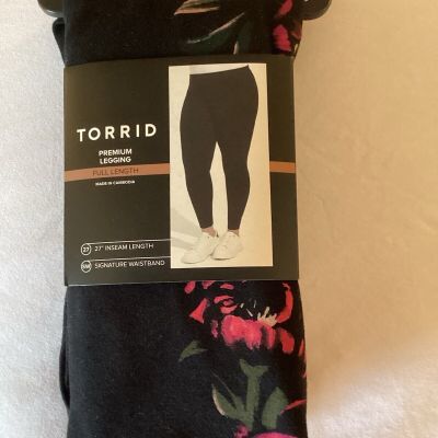 NWT Torrid  Full Length Signature Waist Premium Leggings Black Floral Size 00