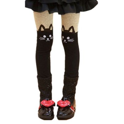 Girl's Black Cat Hosiery Long Cotton Overall Bottom Tights Size S