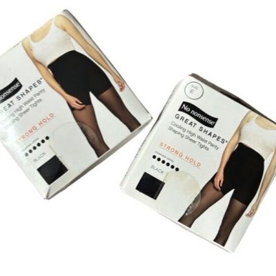 2 Pair No Nonsense Size E Great Shapes Sheer Pantyhose Black STRONG Hold Shaper