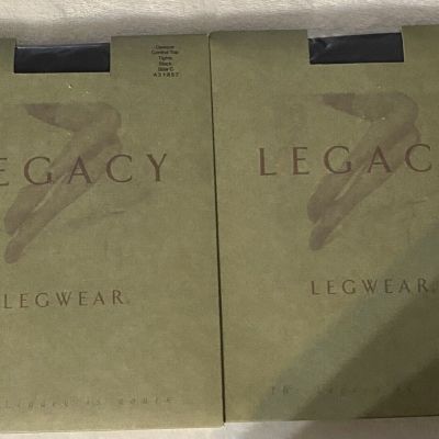 Legacy QVC Opaque Control Top Tights Size C 2 Pair Black