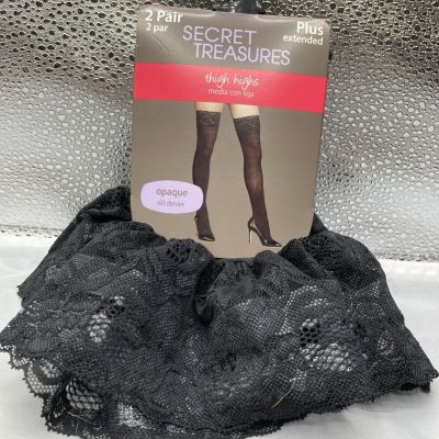 2 Pair Package Secret Treasures Womens Tights Thigh High Black Lace Plus Size