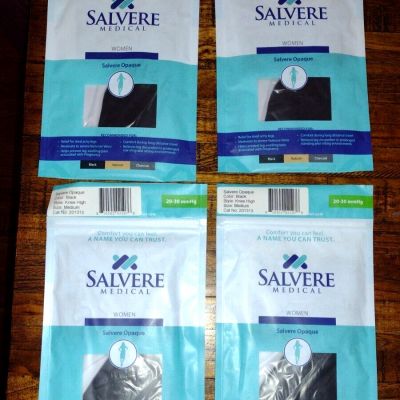 Lot 4 Salvere Medic Stocking Knee High Compression 20-30mmHg Black Medium Opaque