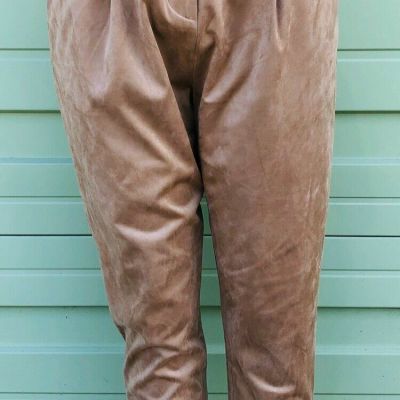 New ZARA BEIGE Camel Faux Suede High Trousers Casual Work Pants Size M #1353y