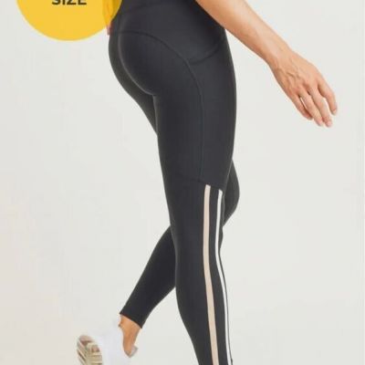 Eco-Curvy Pocket Panel Leggings with Side Stripes | Plus Size