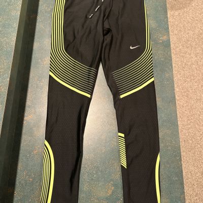 Nike Dri-Fit ‘Power Speed Tights’ Black & Neon Yellow Womens Sz M 719784-014 Run