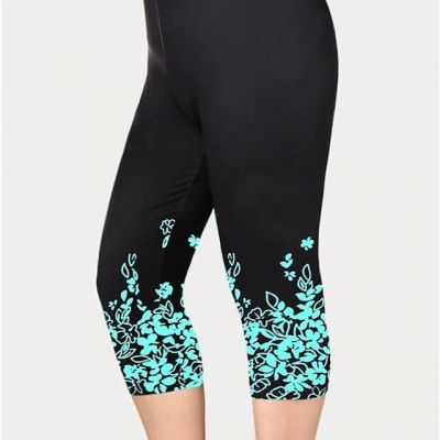 Plus Size Womens Floral Leggings Ladies Capri Cropped Pants Gym Yoga Trousers US