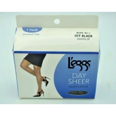 Leggs Day Sheer Size Q++ Off Black Control Top Pantyhose NIB