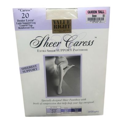 Vtg Worthington Sheer Caress 20 Extra Sheer Support Pantyhose Queen Tall Bone