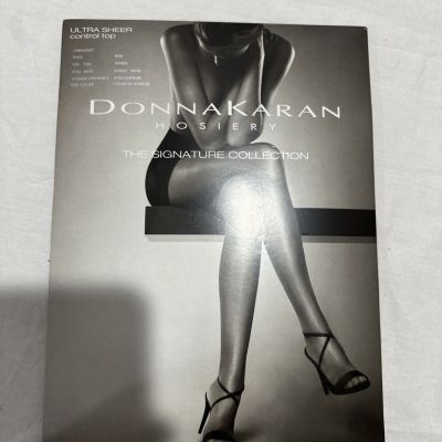 DONNA KARAN Ultra Sheer Control Top Pantyhose Black Sandalfoot Size Tall (Large)