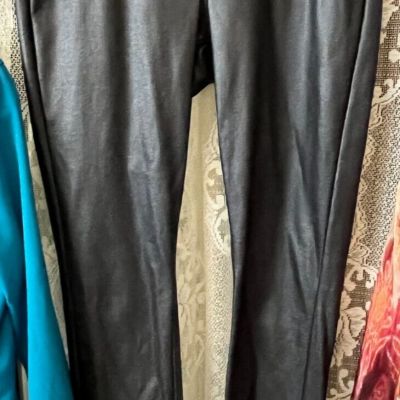 HUE Leatherette Leggings Black Faux Leather Snug Stretch Jegging Sze S Shimmer