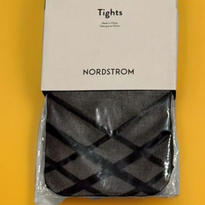 NWT Nordstrom Linear Plaid Black Tights Size S/M