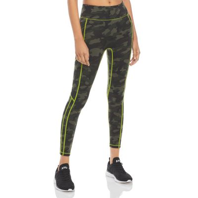 ALL ACCESS Womens Green Neon Stitching Active Wear High Waist Leggings SP