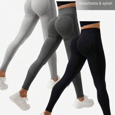 3PacWomen Large Leggings Anti-Cellulite High Waisted Yoga Pants TikTok Butt Lift