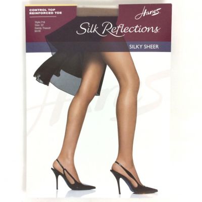 Hanes Silk Reflections Pantyhose Size EF Large Beige Control Top Reinforced Toe