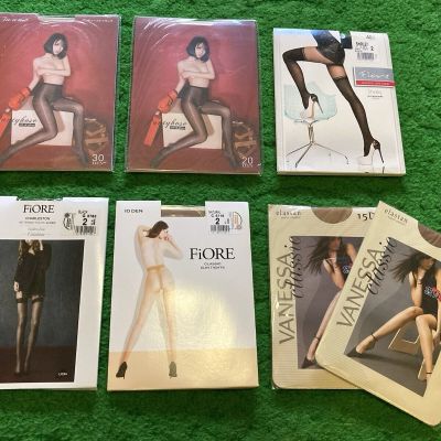 Vintage Lot of 7 Women’s pantyhose Tights All Unique Colors Fiore Sz 2 Small