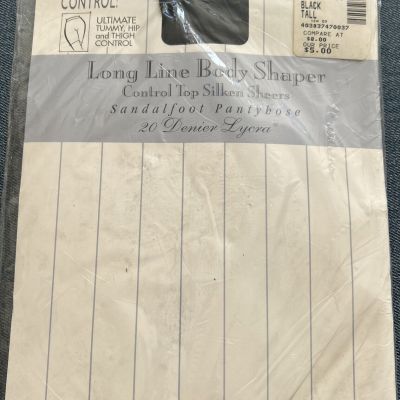 Vtg LONG LINE BODY SHAPER Control Top Silken Sheers TALL ALMOST BLACK Pantyhose