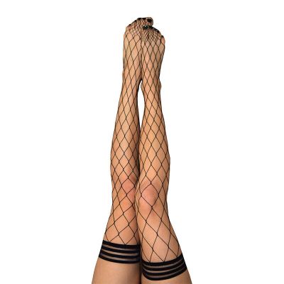 Kixies Michelle Black Fishnet Thigh Highs Stockings Tights No Slip Grip