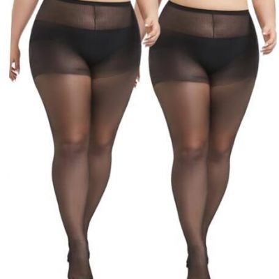 2 Pairs Plus Size Sheer Tights for Women, 20D 3X-Large-4X-Large Black-2pairs