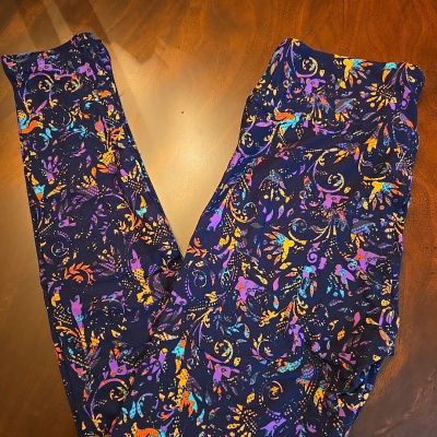 Lularoe Leggings OS, Black Purple Yellow Abstract, NEW