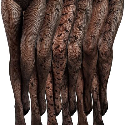 6 Pairs Women Fishnet Thigh High Stockings Waist Tights Bow Patterned Goth Fi...