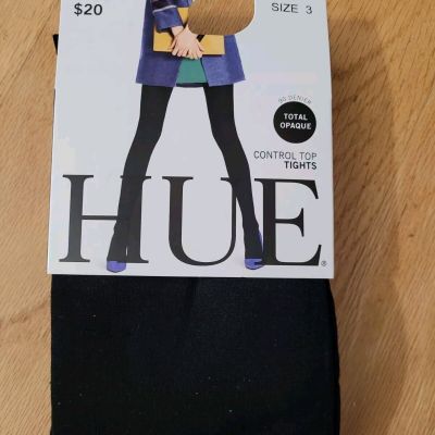 New  HUE Women's Total Opaque Control Top Tights 90 Den, Black, Size 3 ( L/XL)