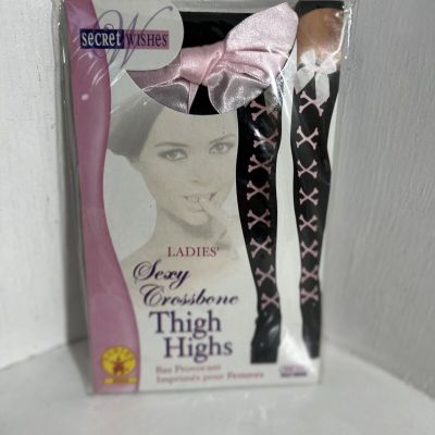 Sexy Thigh High Stockings Skull & Bows Black & Pink  Halloween