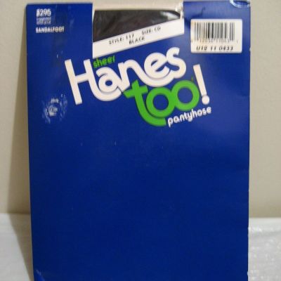 HANES vintage sheer pantyhose w/sandalfoot, black size c d brand new sealed