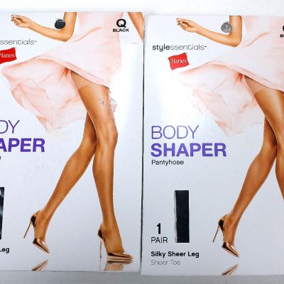 Lot Of 2 Hanes Style Essentials Size Q Black Body Shaper Silky Sheer Pantyhose