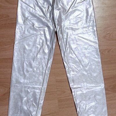 New Women's Silver Metallic Leggings Stretch Shiny