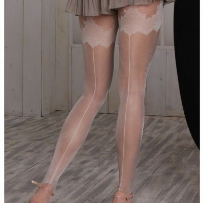 Mura 20 Den Lycra Tights Mock Silicone Stocking Design w/ Back Seam Tights S M L