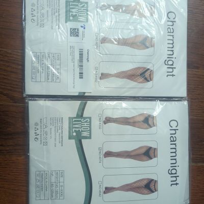 Lot Of 2 Charmnight Womens Black Fishnet Stockings Pantyhose No. 4074 & No. 4542