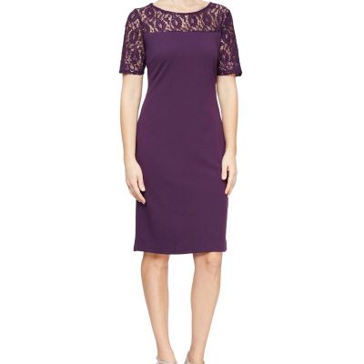 Sl Fashions Sequinned-Lace-Yoke Sheath Dress - Summer Plum 8