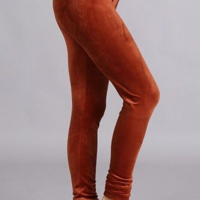 Chatoyant Plus Size Soft Velour Leggings Rust 3XL