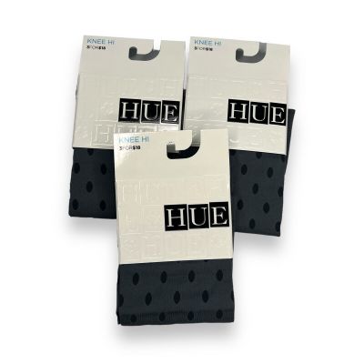 Hue Women’s One Size Thunder Gray Black Sheer Dot Opaque Knee Hi Socks 3 Pair