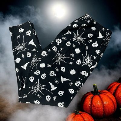 NEW! Women’s Halloween Spiderweb Skull Pumpkin Black Leggings Plus Size 1X 16W