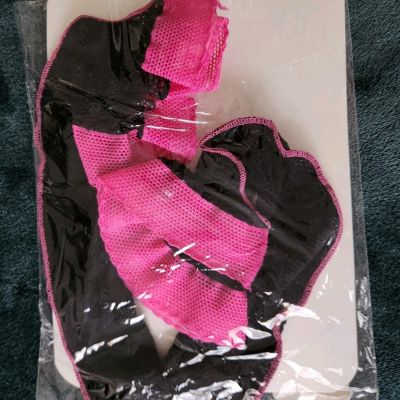 Frederick's Of Hollywood Black Fishnet Hot Pink Back Seam  Thigh High Stockings