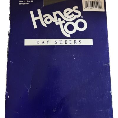 Vtg Hanes Too Day Sheers Sheer Sandalfoot Style 117 Size AB Barely Black NIP