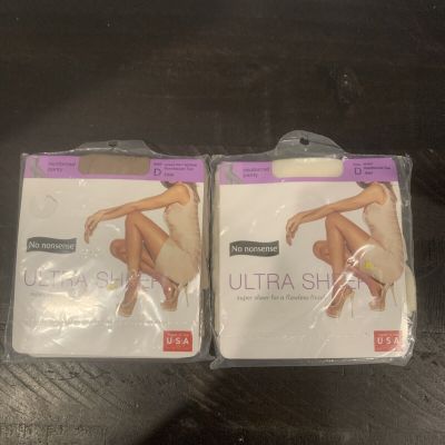 No Nonsense Ultra Sheer Reinforced Panty  Hosiery Pantyhose Size D Honey&Ivory