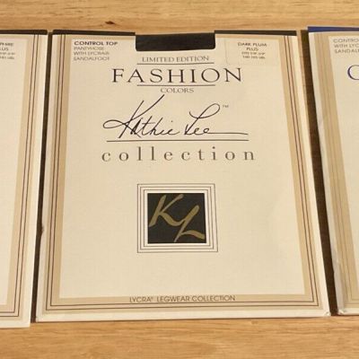 3 VTG Kathy Lee Collection Control Top Pantyhose Navy Plum Sapphire Plus Size