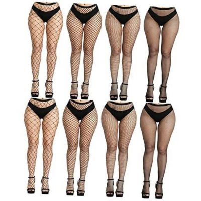 8 PCS Black Fishnet Stockings For Women, Thigh Hight One Size 8pcs Black