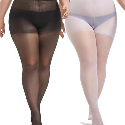 2 Pairs Plus Size Sheer Tights for Women, 20D Soft Sheer Queen Stockings Control