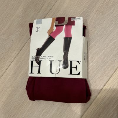 HUE SUPER OPAQUE TIGHTS WITH CONTROL TOP SZ 2  Burgundy