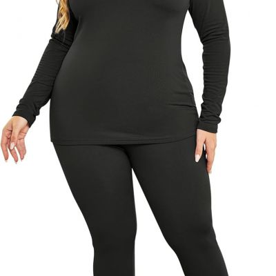 IN'VOLAND Women’s Plus Size Thermal Long Johns Sets Fleece 24 Plus, Black